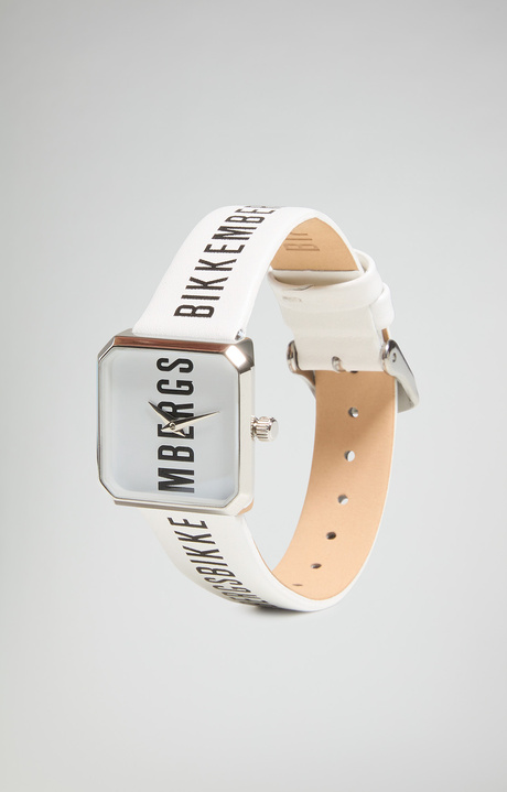 Watch with leather band, WHITE/BLACK Watch with leather band, WHITE/BLACK, hi-res-1