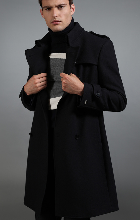 Men's navy double breasted coat, NAVY Men's navy double breasted coat, NAVY, hi-res-1