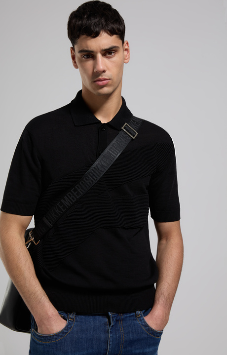 Men's jacquard polo shirt, BLACK Men's jacquard polo shirt, BLACK, hi-res-1