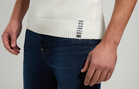 Men's open knit polo shirt, MARSHMALLOW, hi-res-1