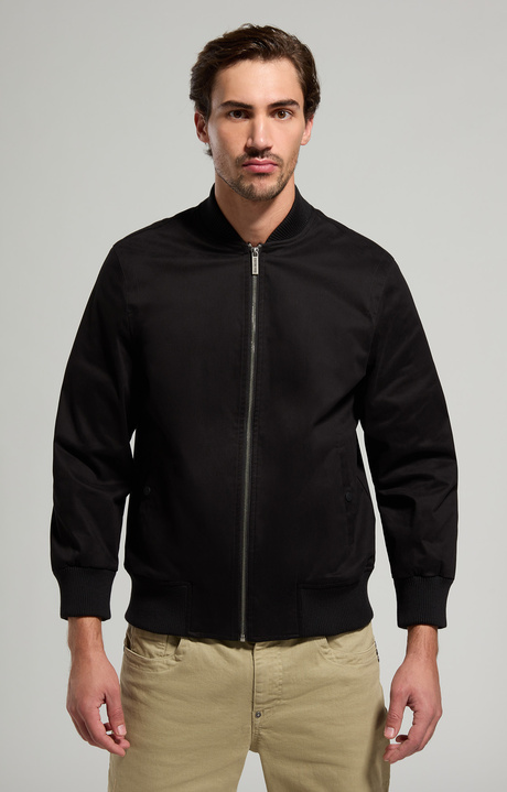 Leather and canvas men's bomber jacket, BLACK, hi-res-1