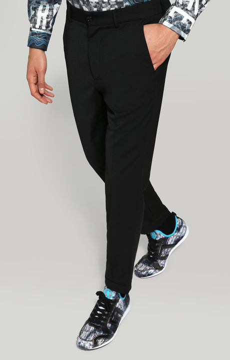 Men's trousers slim fit with elastic waist, BLACK Men's trousers slim fit with elastic waist, BLACK, hi-res-1