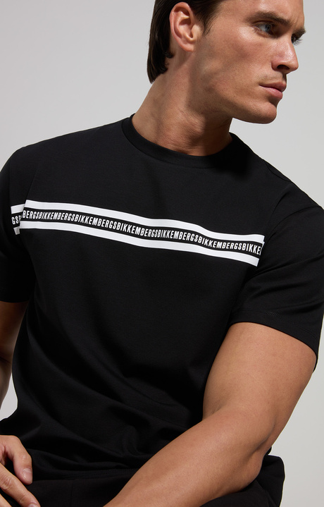 Men's T-shirt with tape print, BLACK Men's T-shirt with tape print, BLACK, hi-res-1