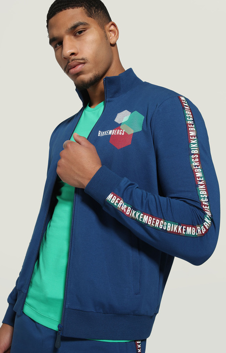 Men's zip sweatshirt with hexagonal print, BLUE Men's zip sweatshirt with hexagonal print, BLUE, hi-res-1
