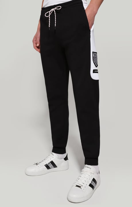 Men's joggers in technical fabric, BLACK/WHITE Men's joggers in technical fabric, BLACK/WHITE, hi-res-1
