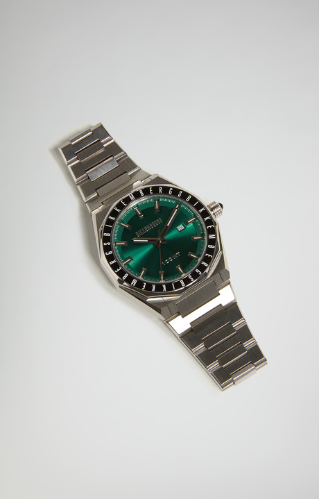 Watch with steel band, SILVER/GREEN Watch with steel band, SILVER/GREEN, hi-res-1