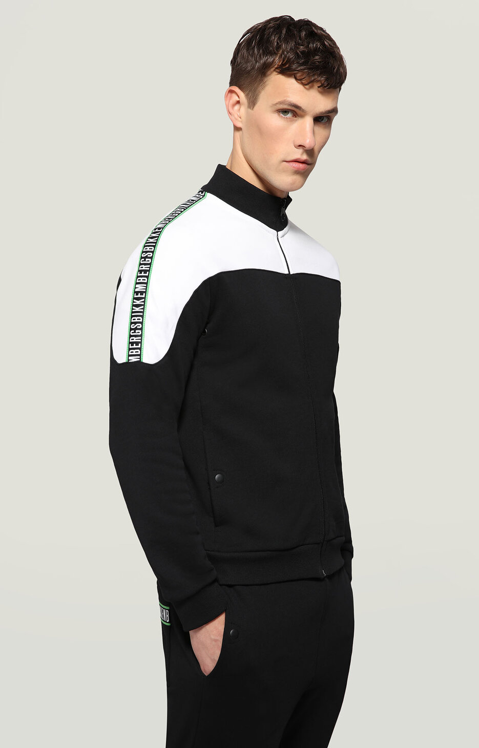 Fleece jacket with zipper and appliques, BLACK/WHITE Fleece jacket with zipper and appliques, BLACK/WHITE, hi-res-1