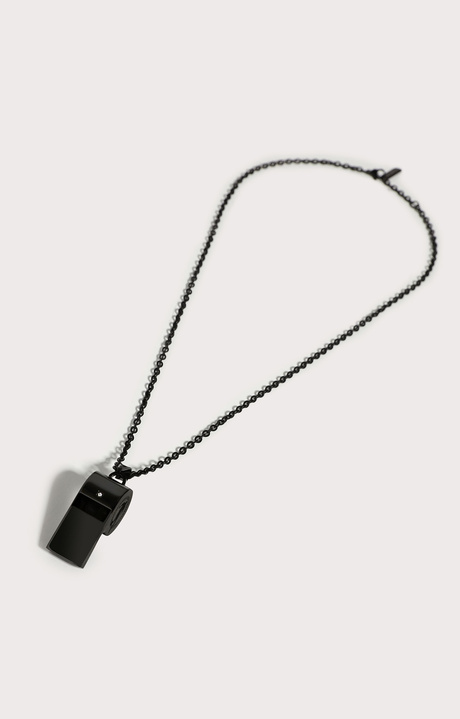Men's necklace with whistle and diamond, BLACK Men's necklace with whistle and diamond, BLACK, hi-res-1