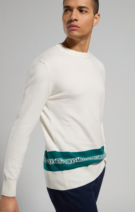 Men's pullover with striped detail, MARSHMALLOW Men's pullover with striped detail, MARSHMALLOW, hi-res-1