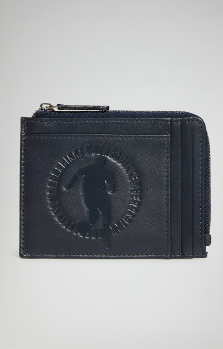 Compact men's wallet with embossed logo, BLUE Compact men's wallet with embossed logo, BLUE, hi-res-1