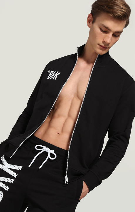 Sweatshirt with zipper and ribbed trim, BLACK Sweatshirt with zipper and ribbed trim, BLACK, hi-res-1