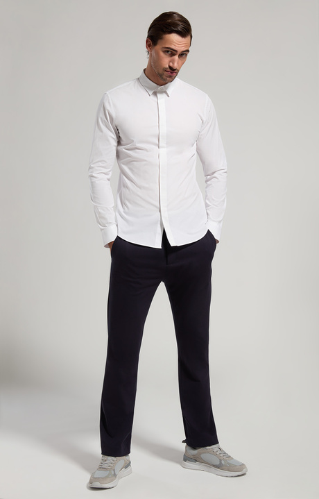 Stretch poplin men's shirt, WHITE, hi-res-1
