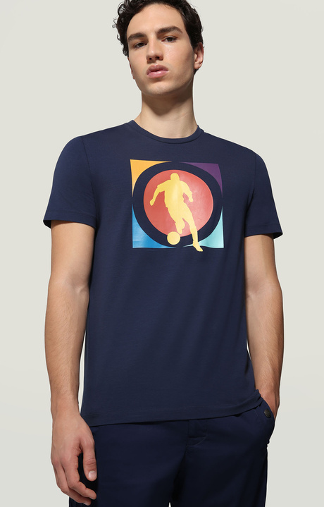 Men's T-shirt with soccer print, BLUE Men's T-shirt with soccer print, BLUE, hi-res-1