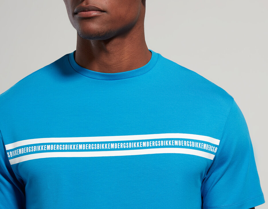 Men's T-shirt with tape print, MEDITERRANIAN BLUE Men's T-shirt with tape print, MEDITERRANIAN BLUE, hi-res-1