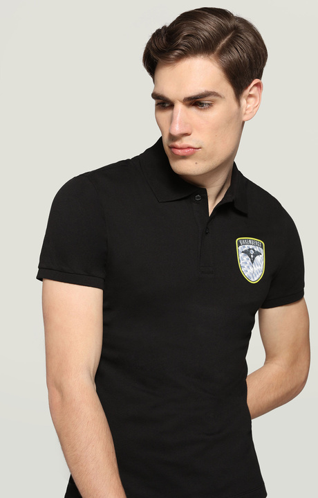 Men's polo shirt with patch applique, BLACK Men's polo shirt with patch applique, BLACK, hi-res-1