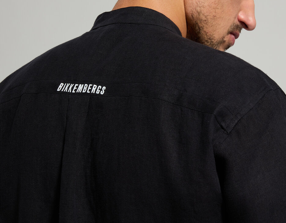 Linen men's shirt, BLACK Linen men's shirt, BLACK, hi-res-1