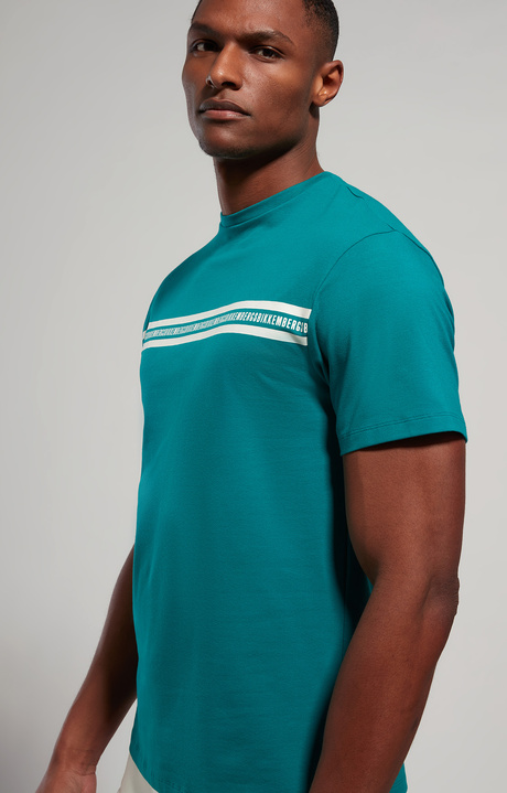 Men's T-shirt with tape print, EVERGLADE, hi-res-1