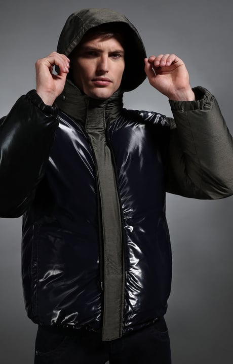 Men's shiny padded jacket, GREEN/NAVY Men's shiny padded jacket, GREEN/NAVY, hi-res-1