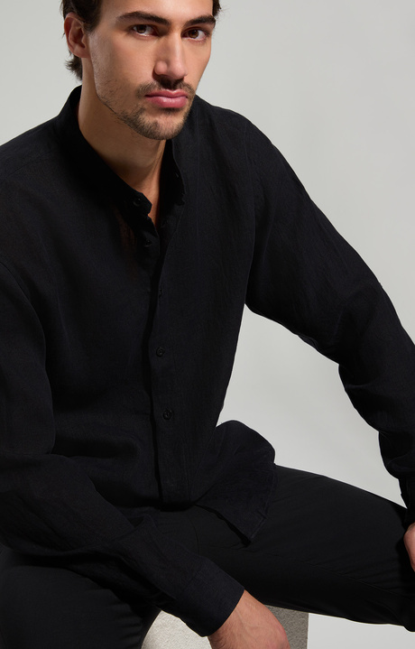 Linen men's shirt, BLACK Linen men's shirt, BLACK, hi-res-1