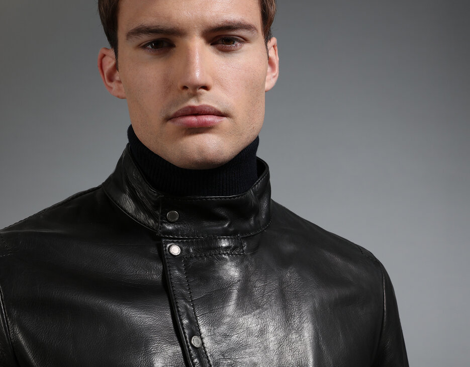 Men's black leather jacket, BLACK Men's black leather jacket, BLACK, hi-res-1