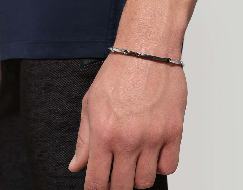 Men's two-tone bracelet with diamonds, DARK GREY/WHITE Men's two-tone bracelet with diamonds, DARK GREY/WHITE, hi-res-1