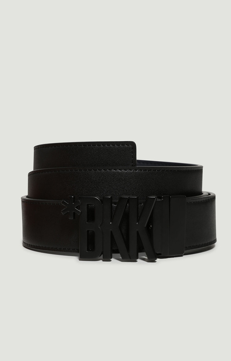 Men's leather belt with letter buckle, BLACK/BLUE Men's leather belt with letter buckle, BLACK/BLUE, hi-res-1
