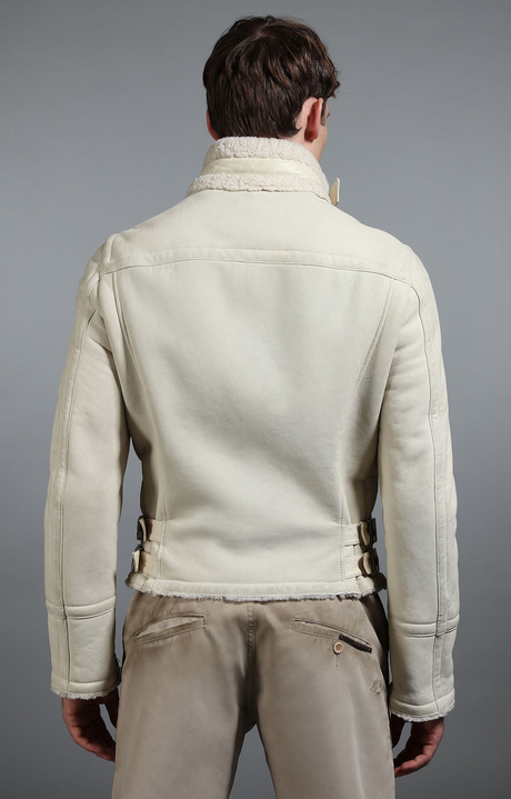 Men's sheepskin biker jacket, WHITE Men's sheepskin biker jacket, WHITE, hi-res-1