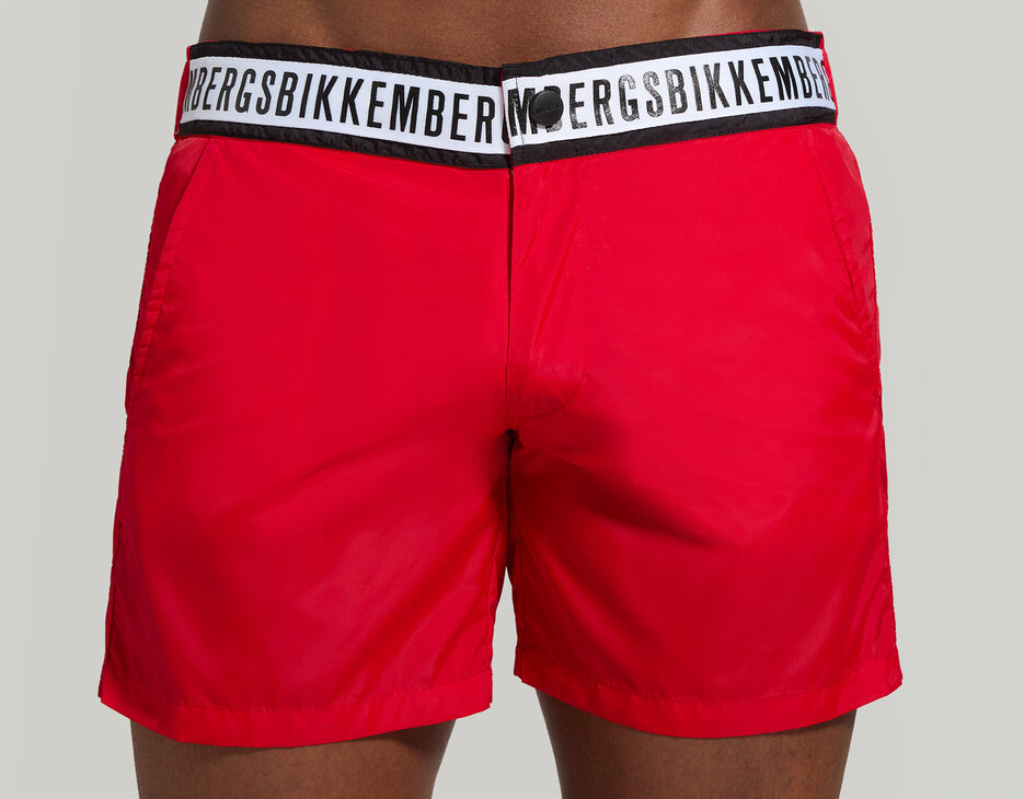 Men's swim shorts with tape, RED Men's swim shorts with tape, RED, hi-res-1