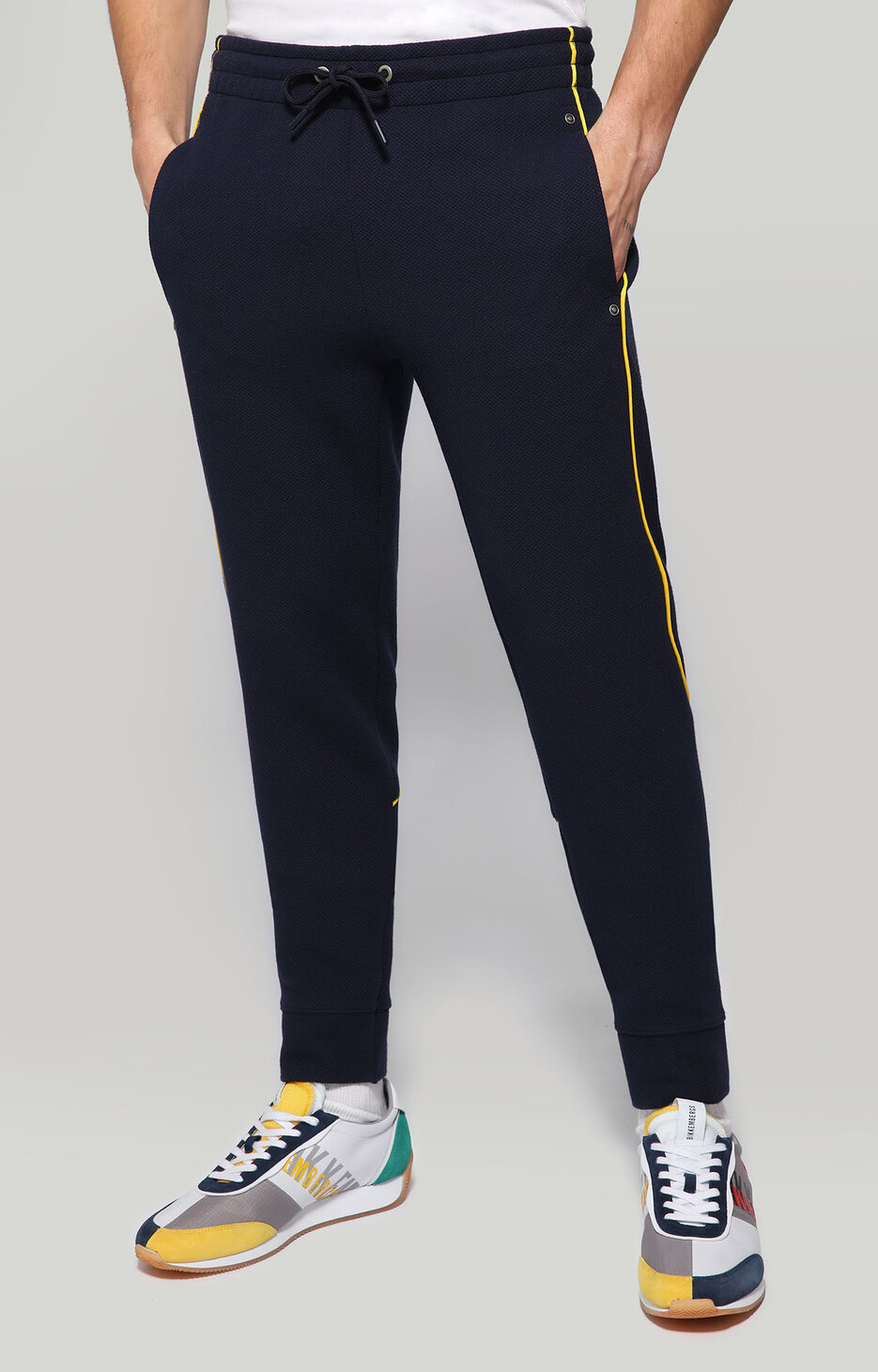 Track pants with contrast logo piping, BLUE Track pants with contrast logo piping, BLUE, hi-res-1