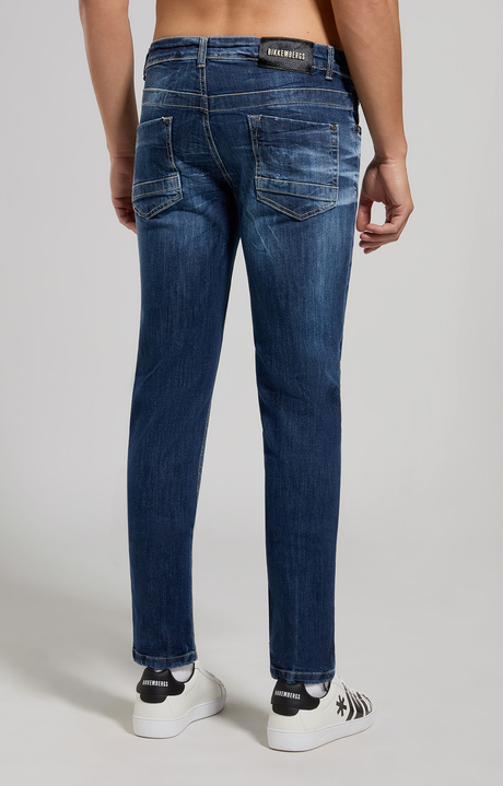 Men's slim fit jeans with cavallino leather detail, L6 BLUE DENIM Men's slim fit jeans with cavallino leather detail, L6 BLUE DENIM, hi-res-1