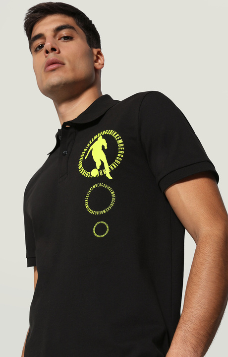 Men's polo shirt with textured print, BLACK Men's polo shirt with textured print, BLACK, hi-res-1
