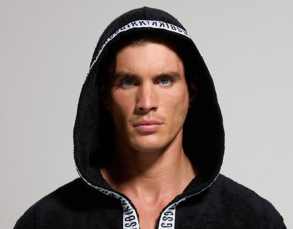 Cotton men's robe, BLACK Cotton men's robe, BLACK, hi-res-1