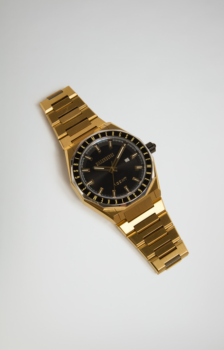 Watch with steel band, YELLOW Watch with steel band, YELLOW, hi-res-1