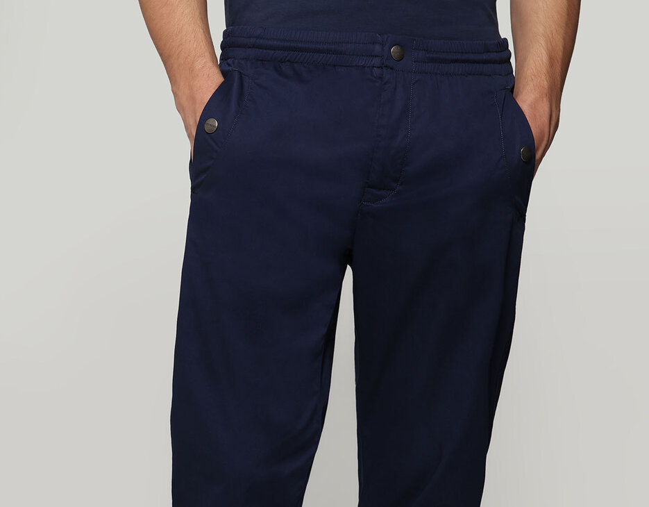 Men's pants with elastic belt, BLUE Men's pants with elastic belt, BLUE, hi-res-1