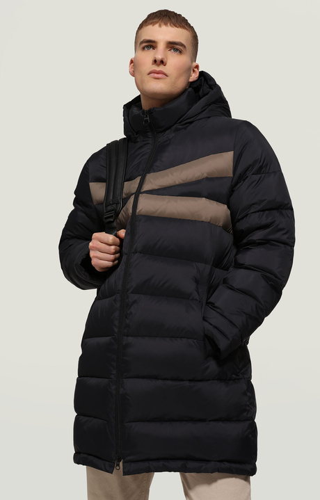 Men's long puffer jacket with stripes , BLACK/BUNGEE CORD Men's long puffer jacket with stripes , BLACK/BUNGEE CORD, hi-res-1