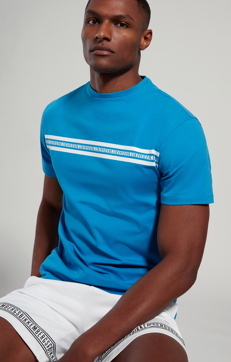 Men's T-shirt with tape print, MEDITERRANIAN BLUE Men's T-shirt with tape print, MEDITERRANIAN BLUE, hi-res-1