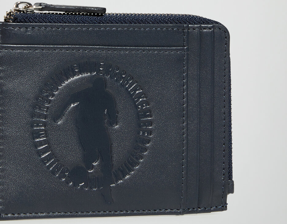 Compact men's wallet with embossed logo, BLUE Compact men's wallet with embossed logo, BLUE, hi-res-1
