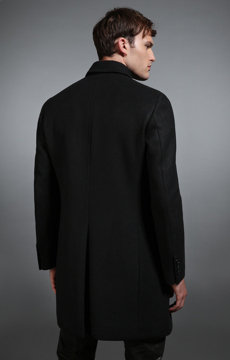 Men's black wool coat, BLACK Men's black wool coat, BLACK, hi-res-1