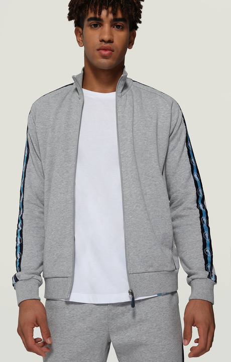 Men's sweatshirt with contrast bands, GREY MELANGE Men's sweatshirt with contrast bands, GREY MELANGE, hi-res-1