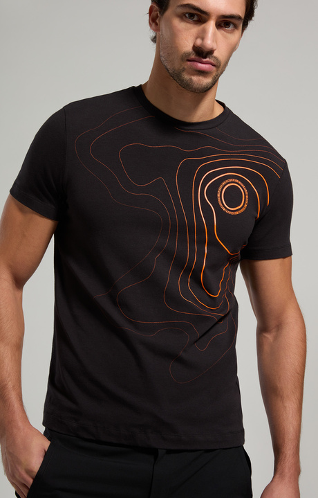 Men's T-shirt with fluo print, BLACK, hi-res-1