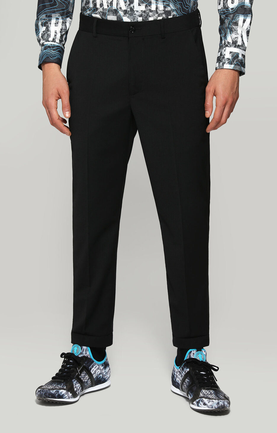 Men's trousers slim fit with elastic waist, BLACK Men's trousers slim fit with elastic waist, BLACK, hi-res-1