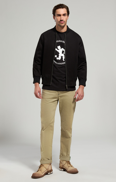 Leather and canvas men's bomber jacket, BLACK, hi-res-1