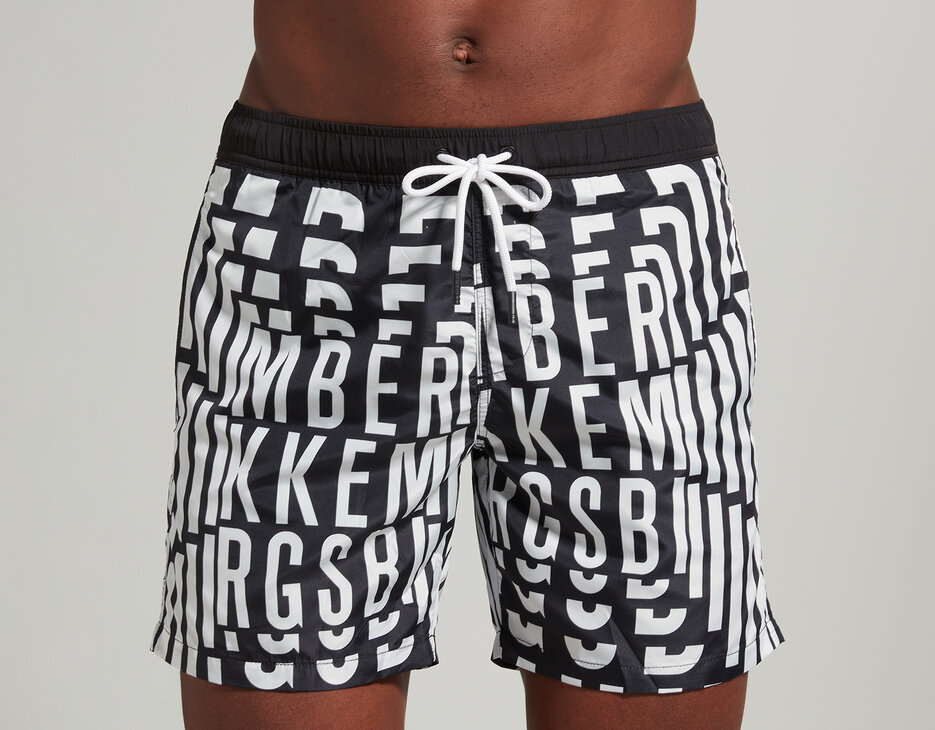 Men's boardshorts with all-over logo, BLACK Men's boardshorts with all-over logo, BLACK, hi-res-1