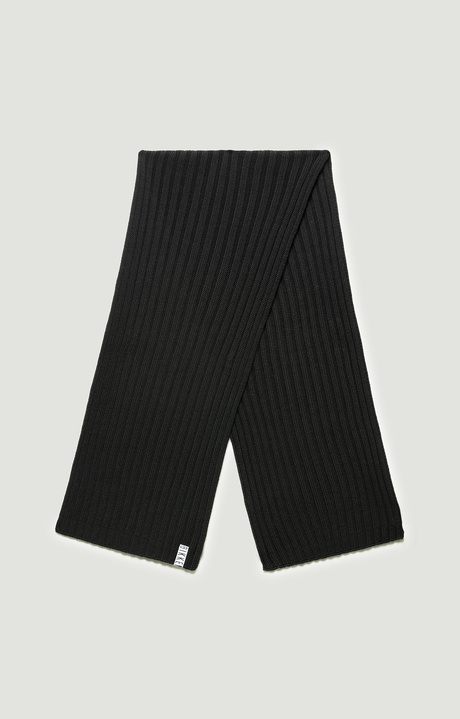 Ribbed scarf with tape 40x180 cm, BLACK Ribbed scarf with tape 40x180 cm, BLACK, hi-res-1