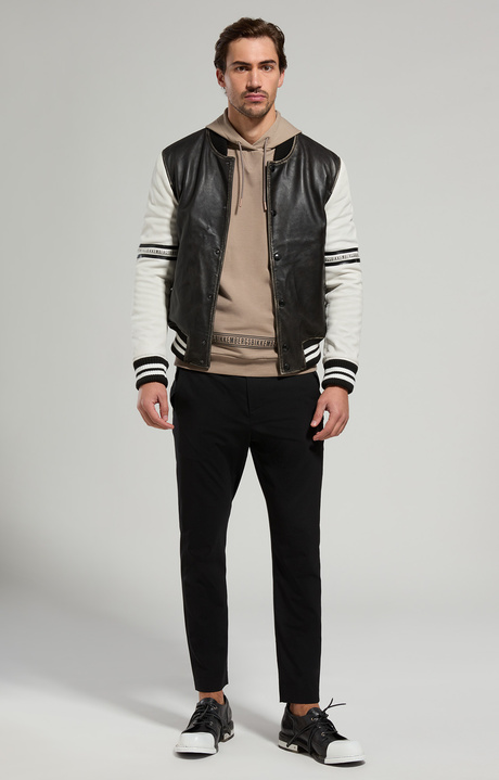 Men's leather varsity jacket, BLACK/OFF WHITE, hi-res-1