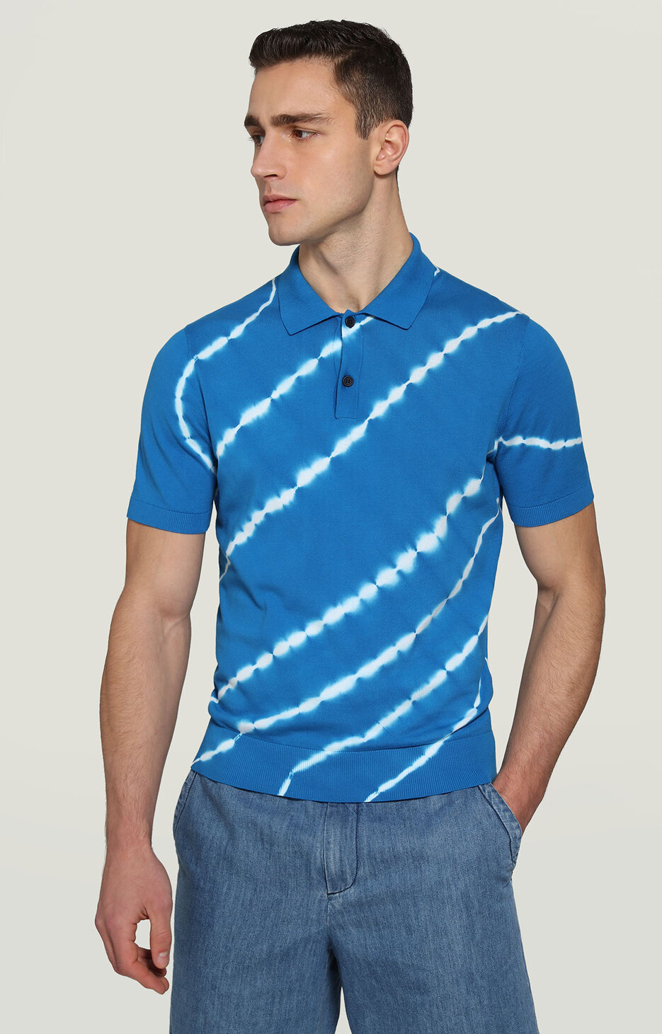 Polo shirt in tie-dye knit, AZURE Polo shirt in tie-dye knit, AZURE, hi-res-1