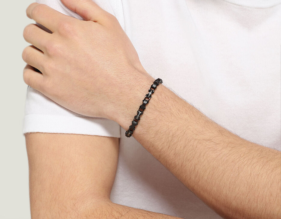 Men's bracelet in ebony and steel, TOTAL BLACK Men's bracelet in ebony and steel, TOTAL BLACK, hi-res-1