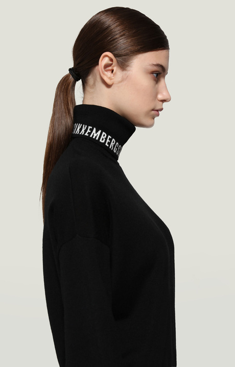 Women's turtleneck sweater with jacquard logo, BLACK Women's turtleneck sweater with jacquard logo, BLACK, hi-res-1