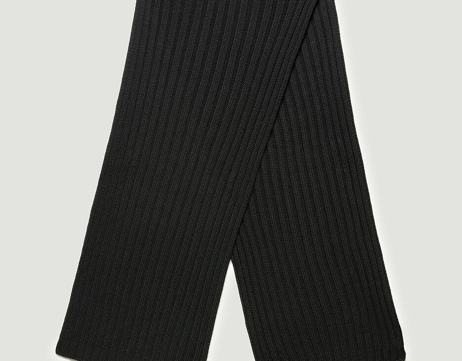 Ribbed scarf with tape 40x180 cm, BLACK Ribbed scarf with tape 40x180 cm, BLACK, hi-res-1