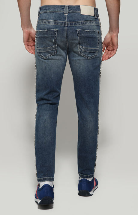 Men's jeans slim fit with tape, BLUE DENIM WASH Men's jeans slim fit with tape, BLUE DENIM WASH, hi-res-1